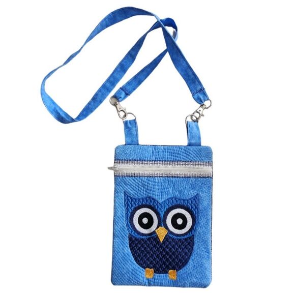 Owl Blue Floral Crossbody Bag flower pattern on the back Blue owl - Picture 1 of 8